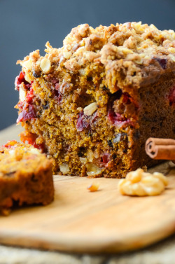 foodffs:  Cranberry Nut Pumpkin Loaves  Your favorite pumpkin bread – GONE WILD with fresh cranberries, crunchy walnuts and an insane cinnamon streusel. Follow for recipes Get your FoodFfs stuff here 