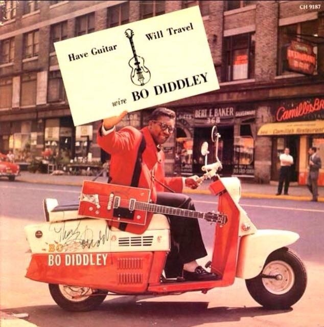 trashcompactorzine:  Can I have your card?  Bo Diddley - Have Guitar, Will Travel