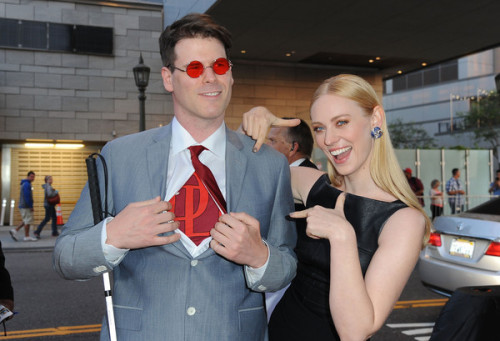 harrietvane:Deborah Ann Woll’s partner, E.J. Scott - who is legally blind - dressed as Daredevil to 