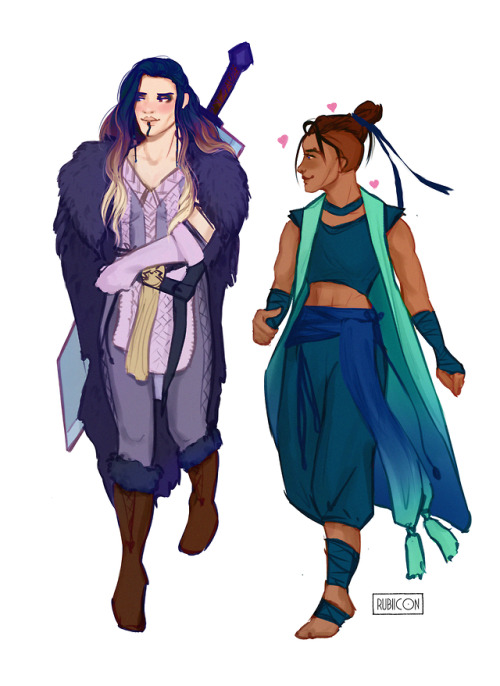 rubiicon:is yasha blushing? [image description: a drawing of Yasha and Beau walking next to each oth