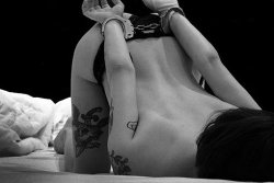 bruises&ndash;and&ndash;bitemarks:  blackw0rld:  Black and White BDSM &lt;3  Kitten : ‘Handcuffs could be … fun ;D ‘