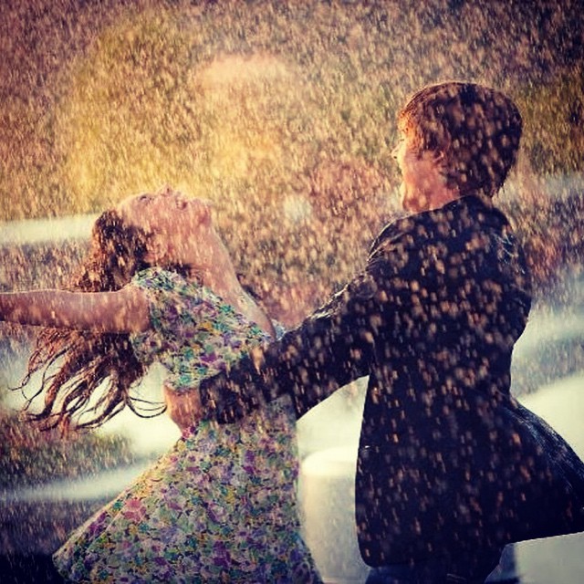 Black and white couple in rain