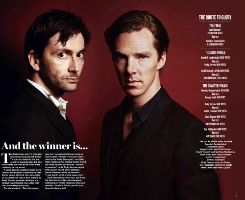 davidtennantcom:  David Tennant In The New Issue Of The Radio Times David Tennant’s win in the Radio Times TV Champion tournament is covered in the latest issue of the magazine with a double page spread featuring photos of David and runner up Benedict