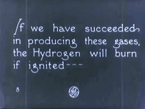 jtotheizzoe:  generalelectric:  Hydrogen and oxygen gases are produced using electrolysis in “Beyond The Microscope”, a science film about atoms made by GE in 1922.   These old films that GE has been putting on their Tumblr tell me that they basically