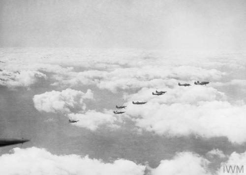 Hawker Hurricanes (Mk. I) of No. 242 (Canadian) Fighter Squadron RAF(October 1940).  They are l