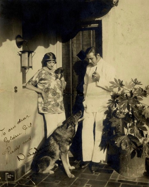 Rudolph Valentino and Natacha Rambova with Prince, Valentino’s German Shepherd 