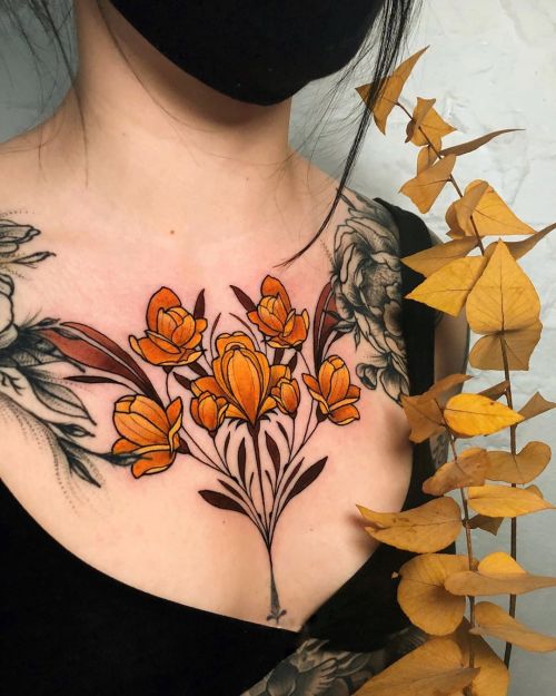 allthepiercingsandbodymods: Chest flower tattoos by JenTonic. Follow her on instagram!instag