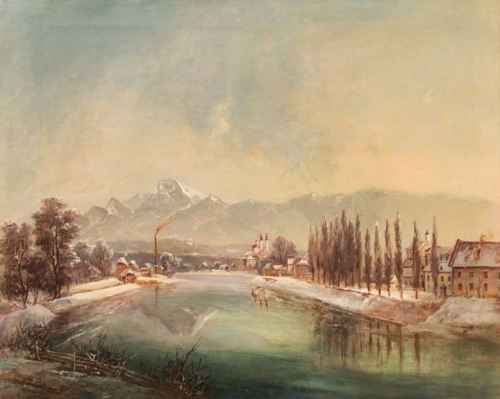 Jakob CancianiView over the city &ldquo;Villach&rdquo;, ca. 1860Oil on canvas