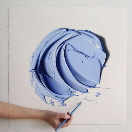 love-personal:Hyperrealist colored pencil drawings of giant dabs of thick oil paint created by 