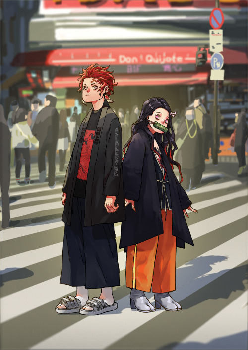 street snaps in shibuya by Zenitsu :0“hey tanjiro!! take a pic with me and nezukoooo~~”   ヽ(♡‿♡)ノ“&h