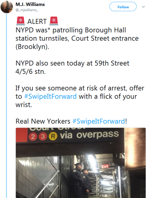 fuckboyizm:  candyhatestumbler:  cardozzza:  niggazinmoscow: New yorkers with unlimited metrocards: please #SwipeItForward  when you exit the station. Low income people of color are targeted by  police for asking for swipes. But it is entirely LEGAL for