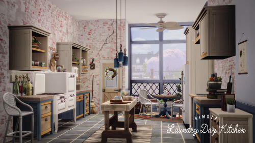 Laundry Day Kitchen from simsza 6 New Add-ons for the Sims 4 Laundry Day Stuff.This set has been put
