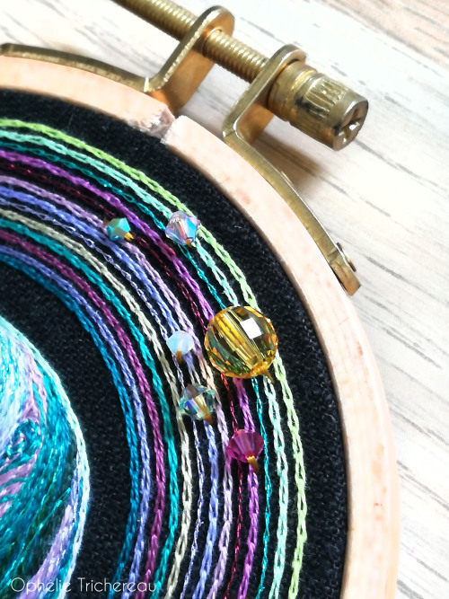 &ldquo;Uranus&rdquo;Hand embroidery.11,5 cm in diameter.DMC embroidery threads, Swarovski crystal be