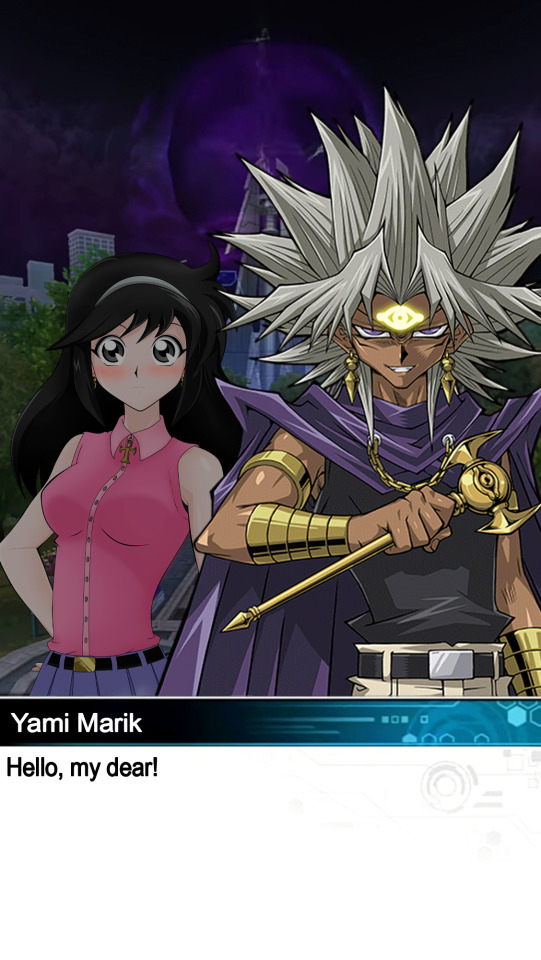 A Fake Screenshot Of Samara With Malik In Yu-Gi-Oh! Duel Links.