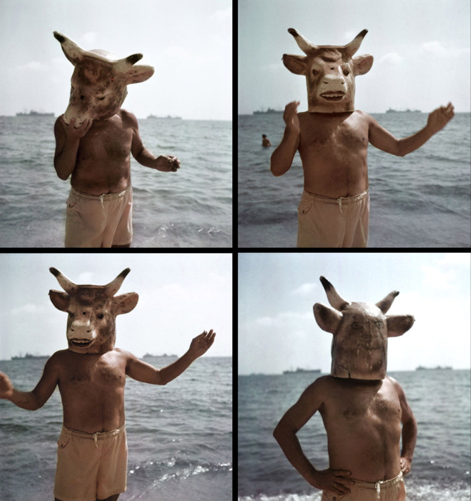 Gjon Mili - Pablo Picasso in minotaur mask, Côte d'Azur, 1949. 