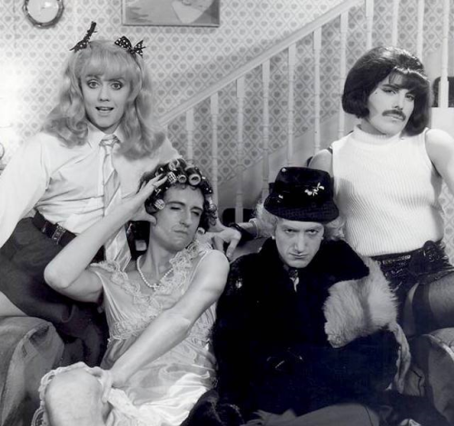 Queen on the set of the I Want To Break Free promotional video at a studio in Battersea, London on M