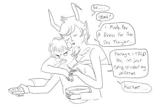 poidkea:  i was thinking about those dresses my friend drew a while ago. i love them. so i drew more bloodswap shit once they’re all grown up and off planet kanaya gets bullied into attending a lot of nice events with terezi. kanaya in turn bullies