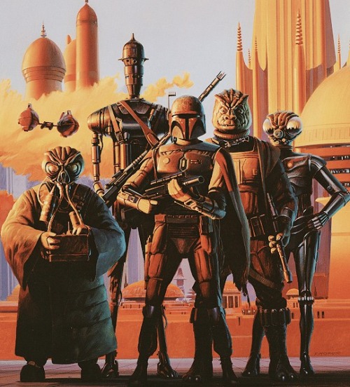 starwarsvillains:Bounty Hunters in Cloud City, 1995 by Ralph McQuarrieTaken from Star Wars Art: Post