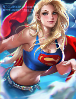 sakimichan:My attempt at another female super hero, I tired to bulk her up a little, and I wanted to paint her in a more casual attire, Jeans and tank top : ) I want to draw more fem super hero so I can get better at it XD !  This took a lot more time