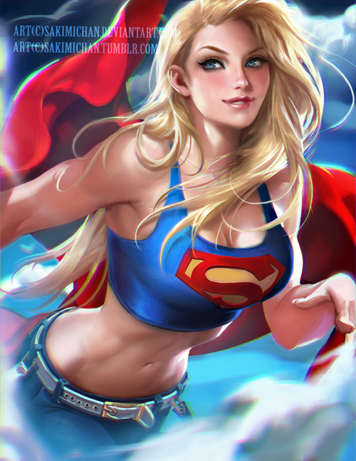 sakimichan:  My attempt at another female super hero, I tired to bulk her up a little, and I wanted to paint her in a more casual attire, Jeans and tank top : ) I want to draw more fem super hero so I can get better at it XD !  This took a lot more time