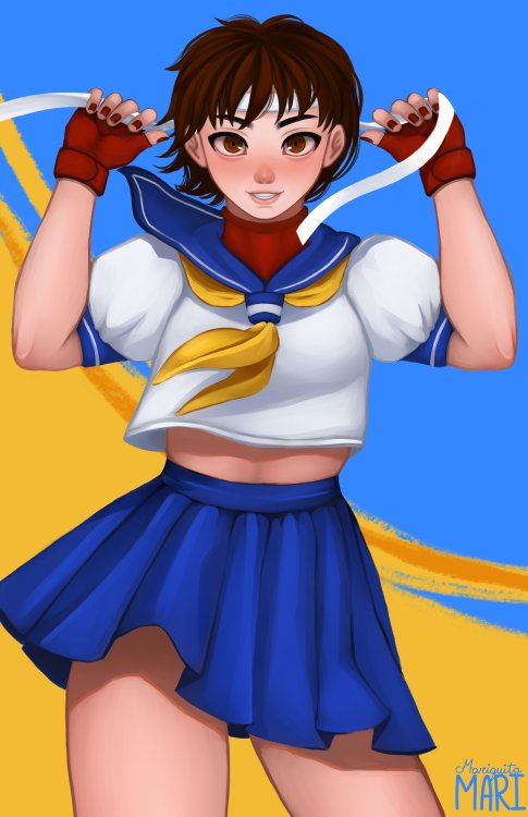 lilafeuer: Chun-Li and Sakura from Street FighterArtist: @MariquitaMari1 (Twitter)