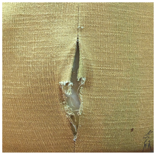 Sewing a patch onto damaged furniture : r/Visiblemending