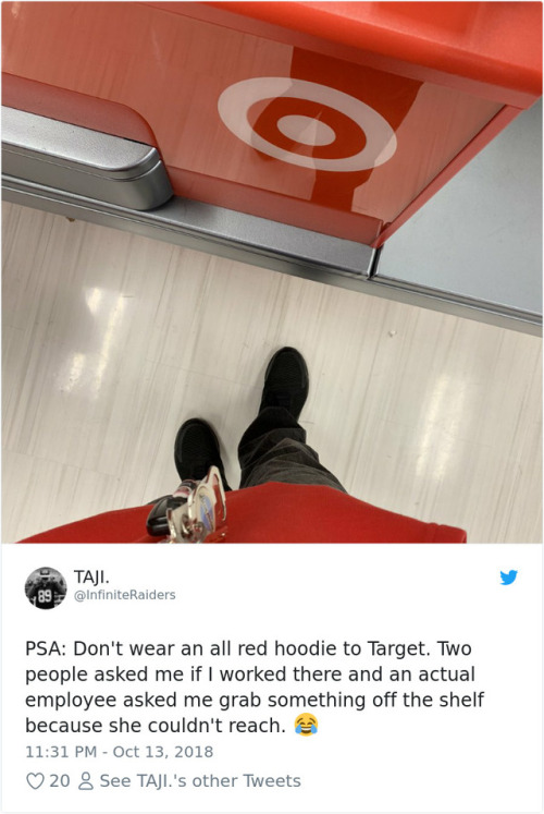 theformerissilent: la-uniceja-de-radamanthys:  pr1nceshawn: Why You Never Wear A Red Shirt And Khaki Pants At Target.  Target, where the customers become employees just because they are wearing red   New theory: target doesn’t have actual employees