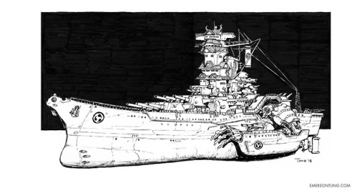 More Inktober offerings (most likely my last)Great Warship Musashi and Yamato. The battleship sister