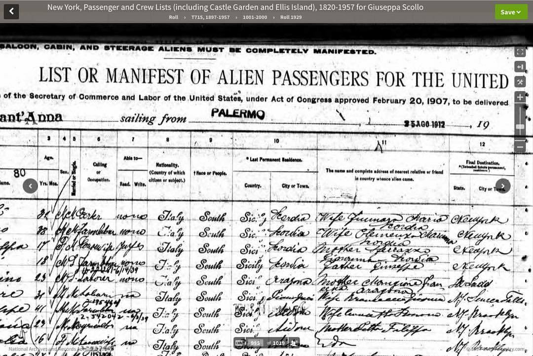 Ok first off, can we please appreciate the handwriting/font of this old boarding document? Wow. These old records are just beautiful. Doing some more @Ancestry stuff. Just found an immigration record for our great-grandmother Josephine (Giuseppa)....