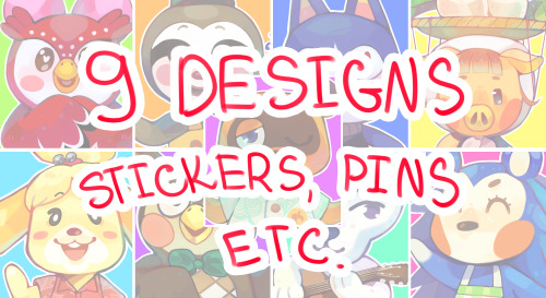 NEW CUSTOM ANIMAL CROSSING STICKERS ON SALE! 9 designs can be bought as stickers, pins, prints and e