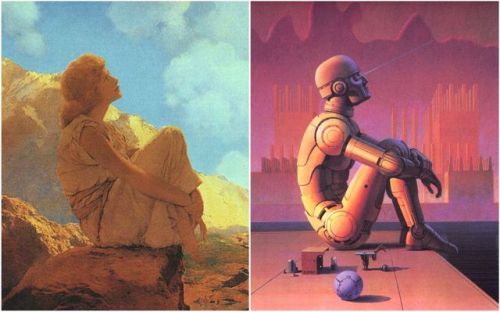 70sscifiart: Ralph McQuarrie cover art for Isaac Asimov’s ‘Robot Visions’ and ‘Robot Dreams,’ inspir