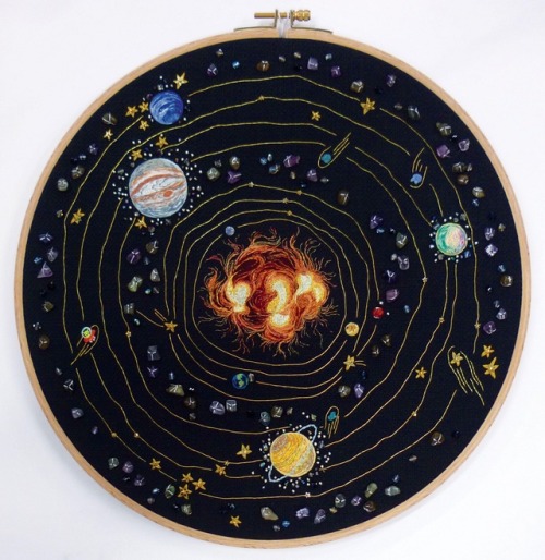 sosuperawesome:Solar System and Planets Embroidery, by Ophelie Trichereau on EtsySee our ‘embroidery