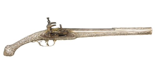 A silver mounted miquelet pistol originating from Greece, circa 1820.