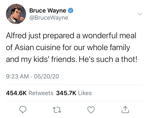 dickiesgrayson:plot twist: bruce knows exactly what a thot is. the one where bruce deliberate uses i