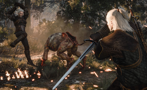 witcheringways:Geralt & Vesemir slaying ghouls in White Orchard