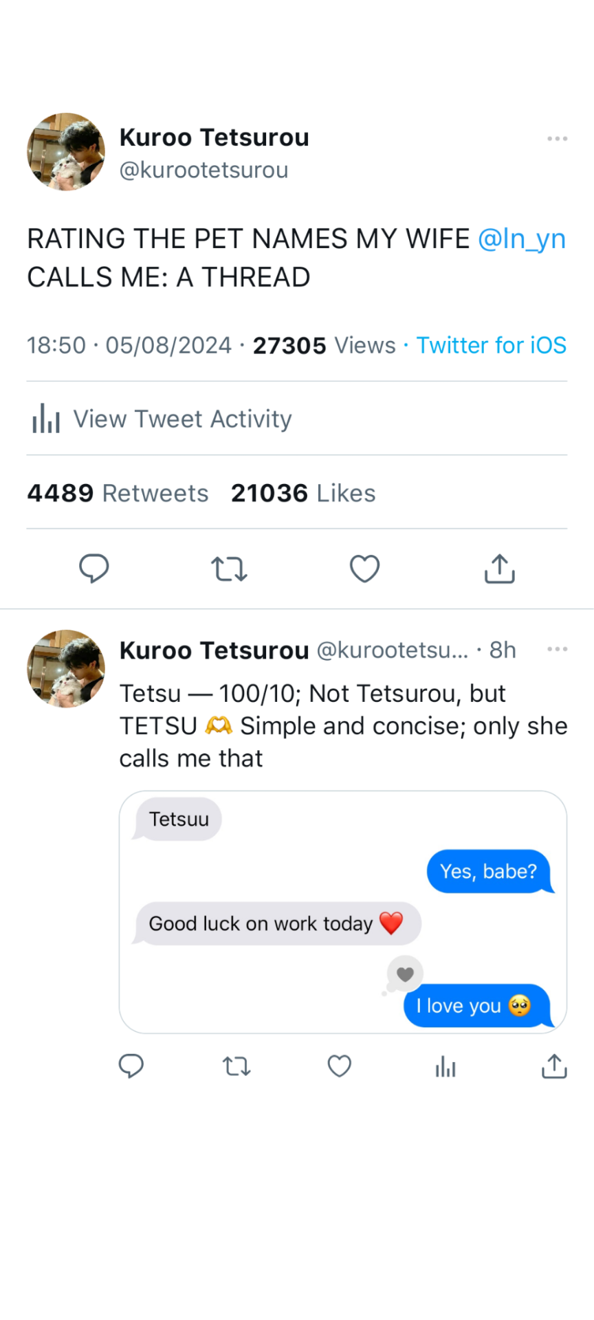 Hi! I Loved Your Rating Pet Name Thread Thing. Could You Please Do The Same For Kuroo Tetsur.