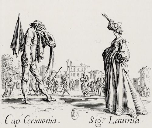 Cap. Cerimonia and Signora Laurina, Balli di Sfessania by Jacques Callot, 1621-22