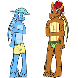 The other two adult dragon dudes from Spike&rsquo;s Quest.  Litos is a uncoordinated and Finos is intimidating, both equally flustered having to stand in their undies.