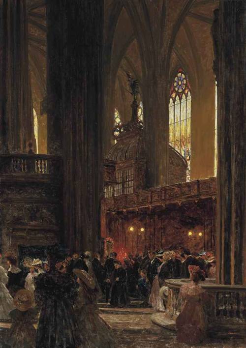 poboh:  At the end of a Sunday service, St. Stephen’s Cathedral, Vienna, Heinrich Tomec. Czech (1863 - 1928) 