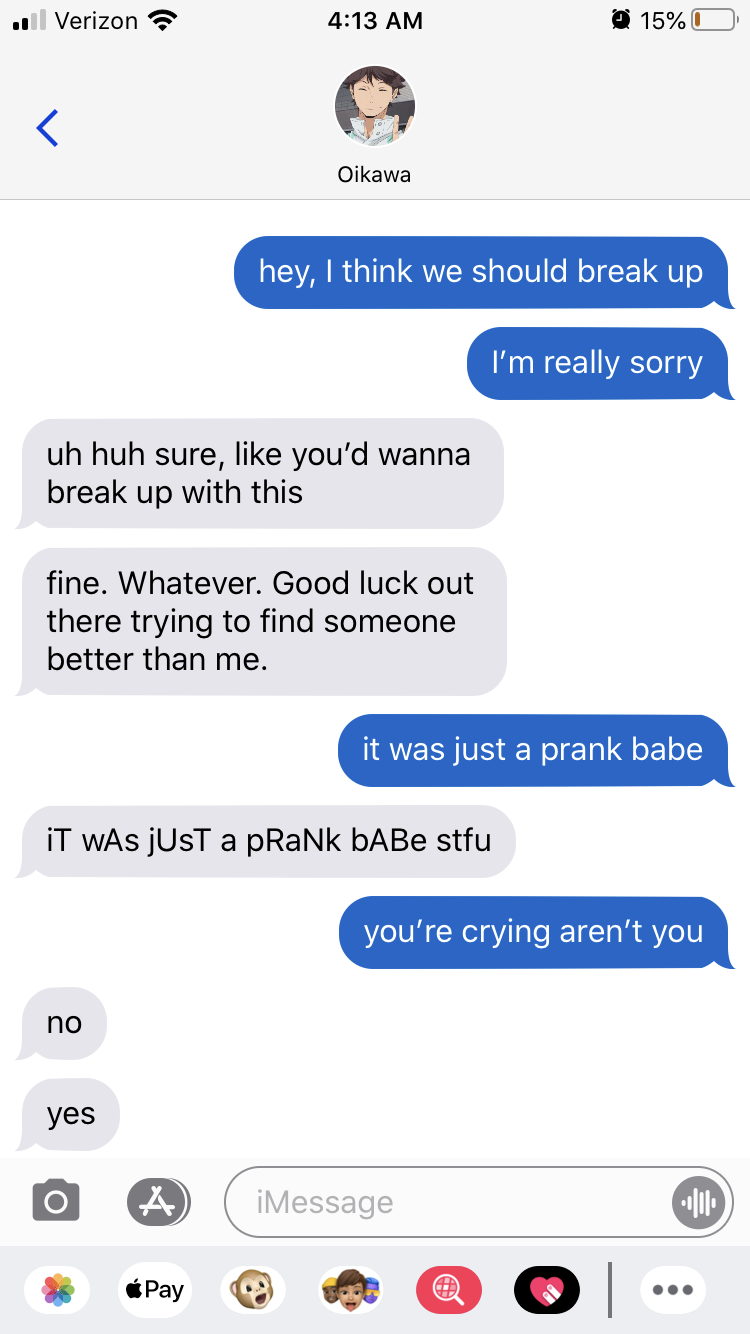Oreosmama — Break Up Prank (Haikyuu!! Fake Texts) Oreosmama — Break Up Prank (Haikyuu!! Fake Texts)