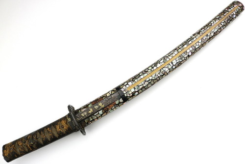 Pearl mounted Japanese wakizashi, late koto or early shinto period.from Sofe Design Auctions