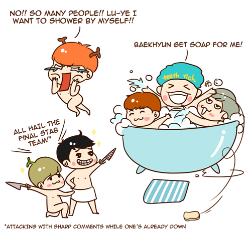 oh-luhans:  exo showering together  © Bear大白胖 