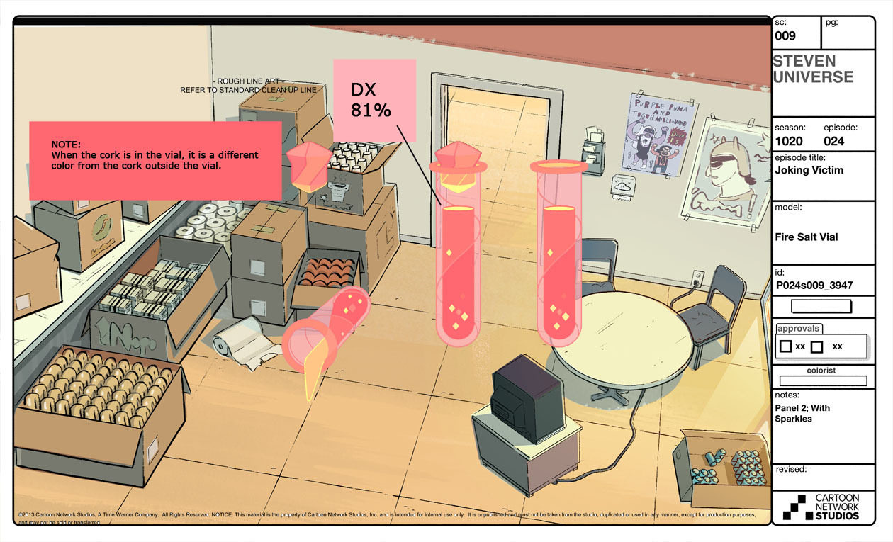 A selection of Character, Prop and Effect designs from the Steven Universe Episode Joking