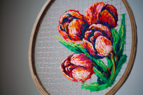 itscolossal:  Flowers Embroidered on the Strings of Vintage Rackets and Other Thread Artworks by Danielle Clough