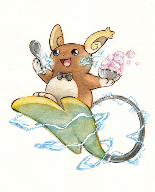 The Alolan Raichu enjoys delicious ice cream on the electric wave! This was a Patreon Drawing reques