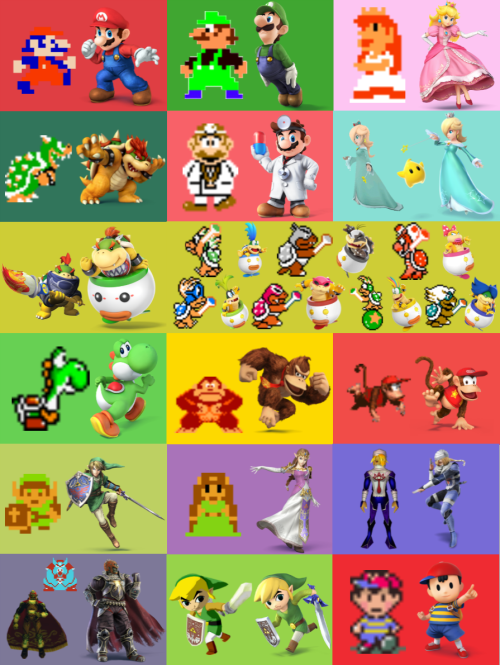 thefeyline:  Super Smash Bros characters - first appearance vs SSB4 