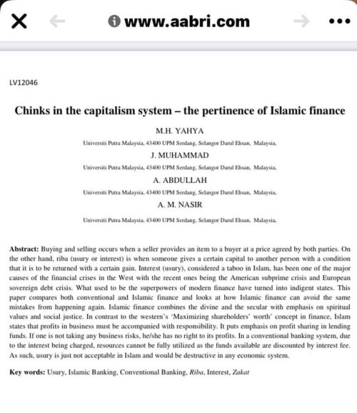 Chinks in the capitalism system – the pertinence of Islamic finance www.aabri.com/LV201