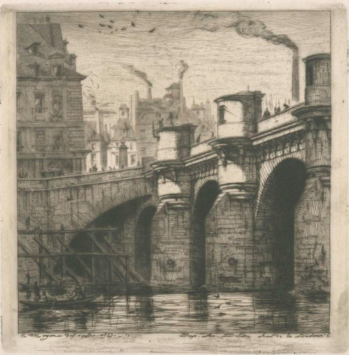 A lovely etching by Charles Méryon, Pont Neuf, from 1853. We have Eaux-fortes sur Paris (1926) and  