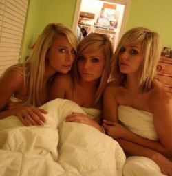 3 Hot blonde girls in bed with youFirst you