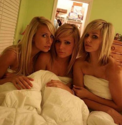 3 Hot blonde girls in bed with youFirst you adult photos